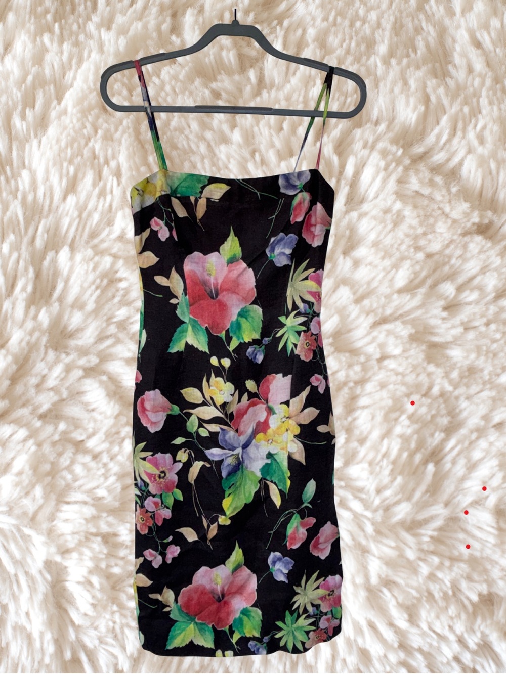 Floral Black Slip Mini Dress with Pink & Green Blooms